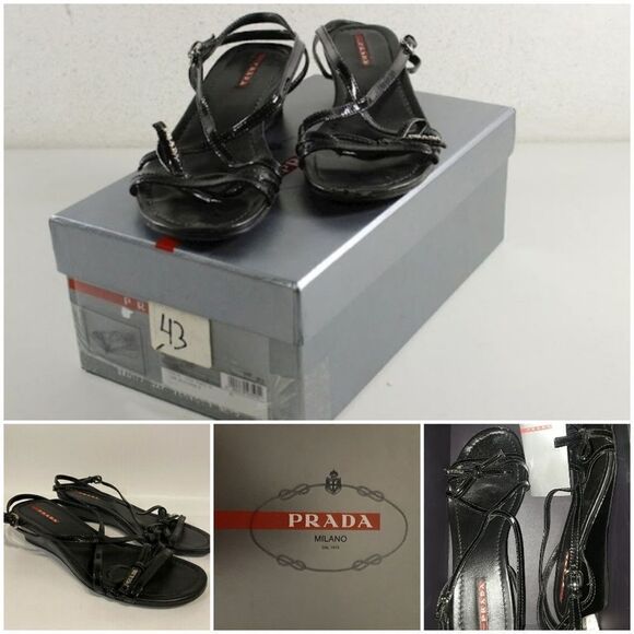 Prada Vernice patent bow slingback wedge S… - Picture 2 of 13